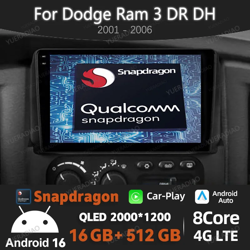 

Android 16 Car Radio For Dodge Ram 3 DR DH 2001 - 2006 BT Head Unit 4G LTE 5G WIFI GPS NAVI Multimedia Video Player QLED 2DIN
