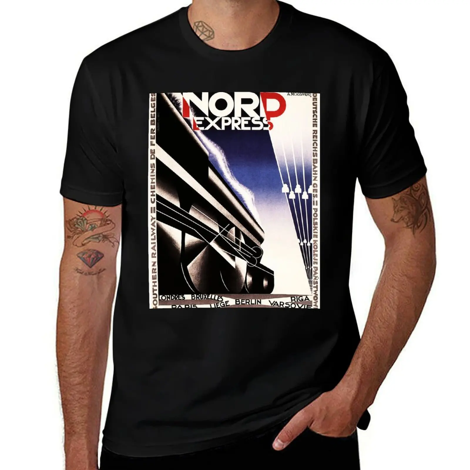 NORD EXPRESS Vintage Railway Poster T-Shirt Moisture Control Sports Tee T-Shirt