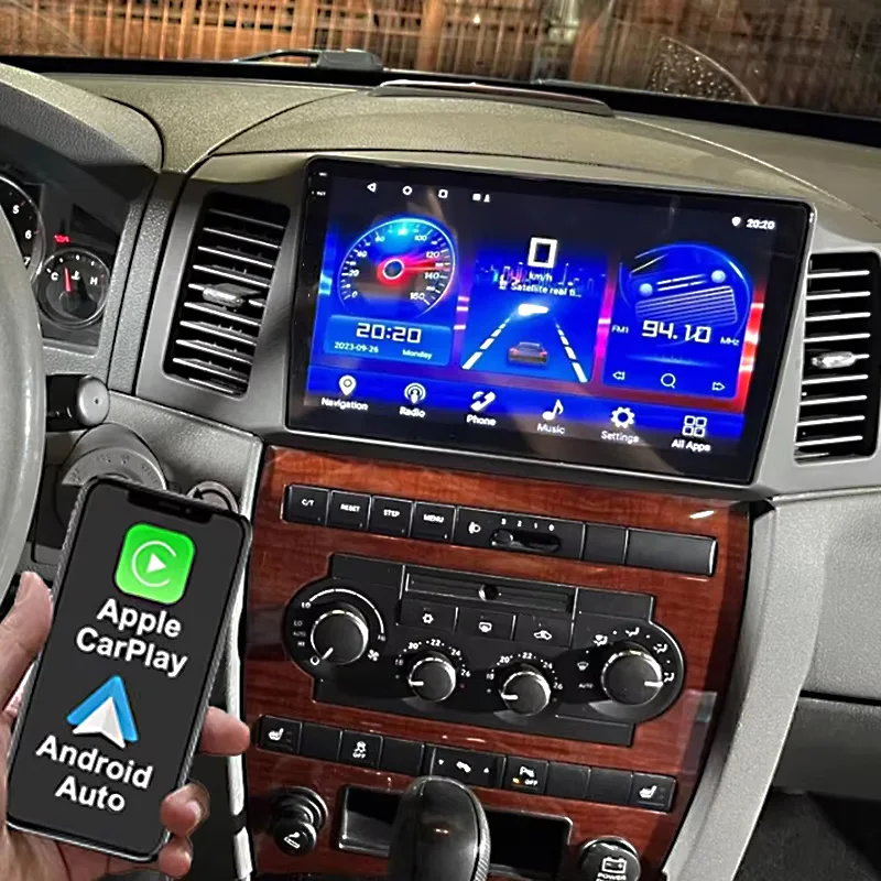 10-calowy odtwarzacz multimedialny z Androidem 15, 6+128 GB, do Jeep Grand Cherokee 2004-2007, Apple CarPlay, Auto, radio samochodowe, FM AM, jednostka główna
