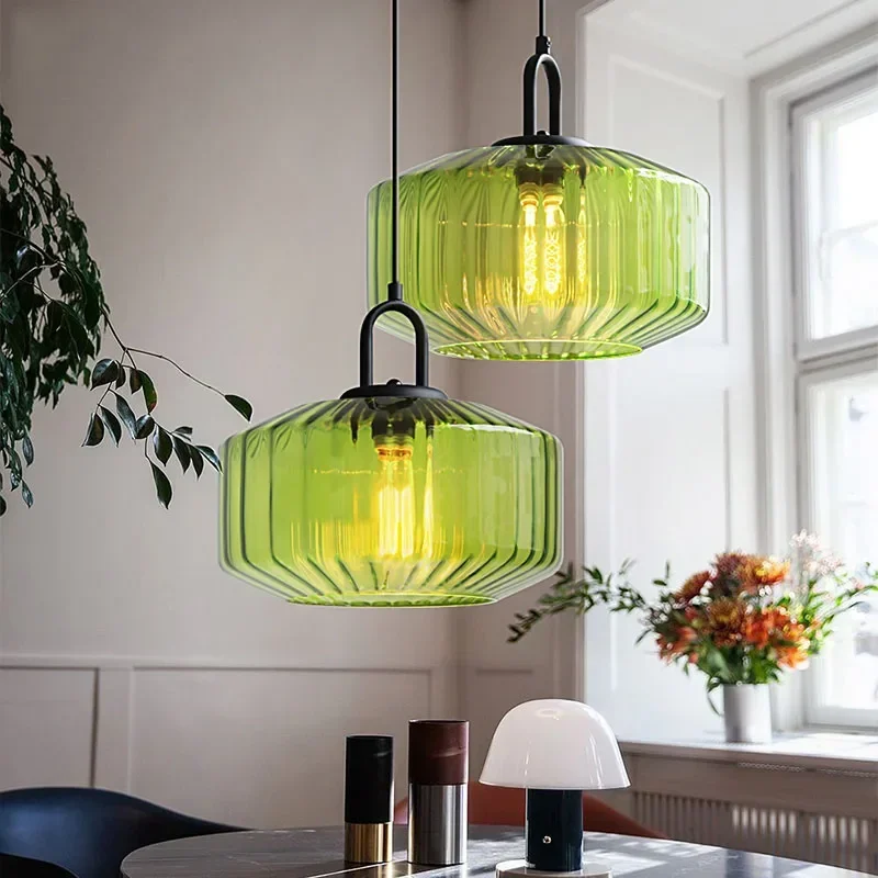 

Retro Colored Glass Pendant Light Nordic Loft Hanging Interior Creative Decoration Bedroom Dining Room LED Lights