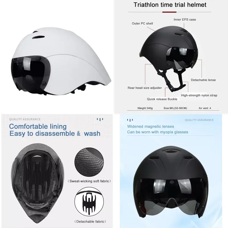 Professional Triathlon League Time Trial Helmets Road Bike Cycling aero Pneumatic Helmet with Magnetic Goggles