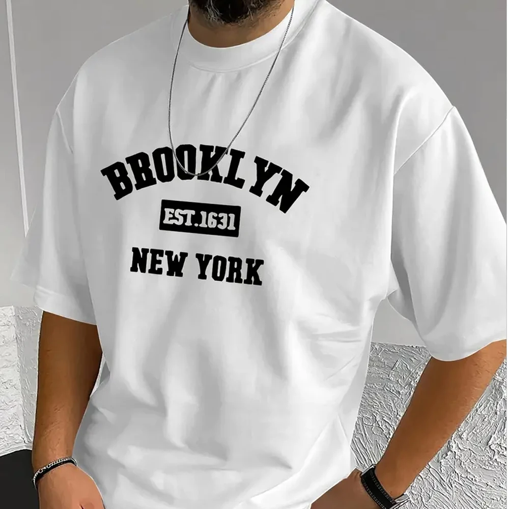 

Летняя мужская футболка с рисунком Brooklyn New York — повседневная футболка с коротким рукавом и удобным принтом «BROOKLYN EST.1631 NEW YORK»