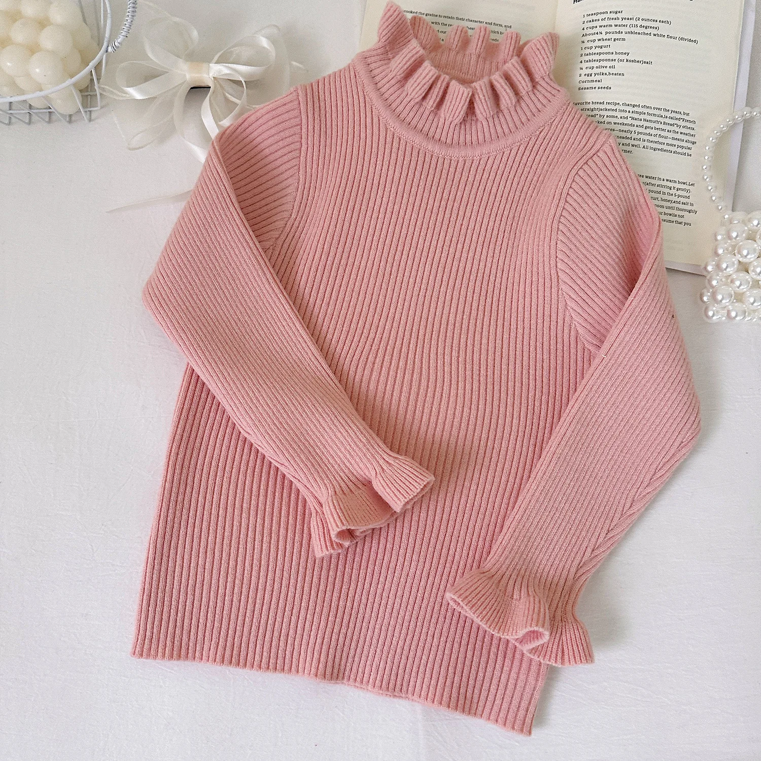 Girls Sweater Winter Girls Knit Sweater Solid Color Mock Neck Sweater Bottoming Shirt For Girls Warm Knitted Woolen Sweater