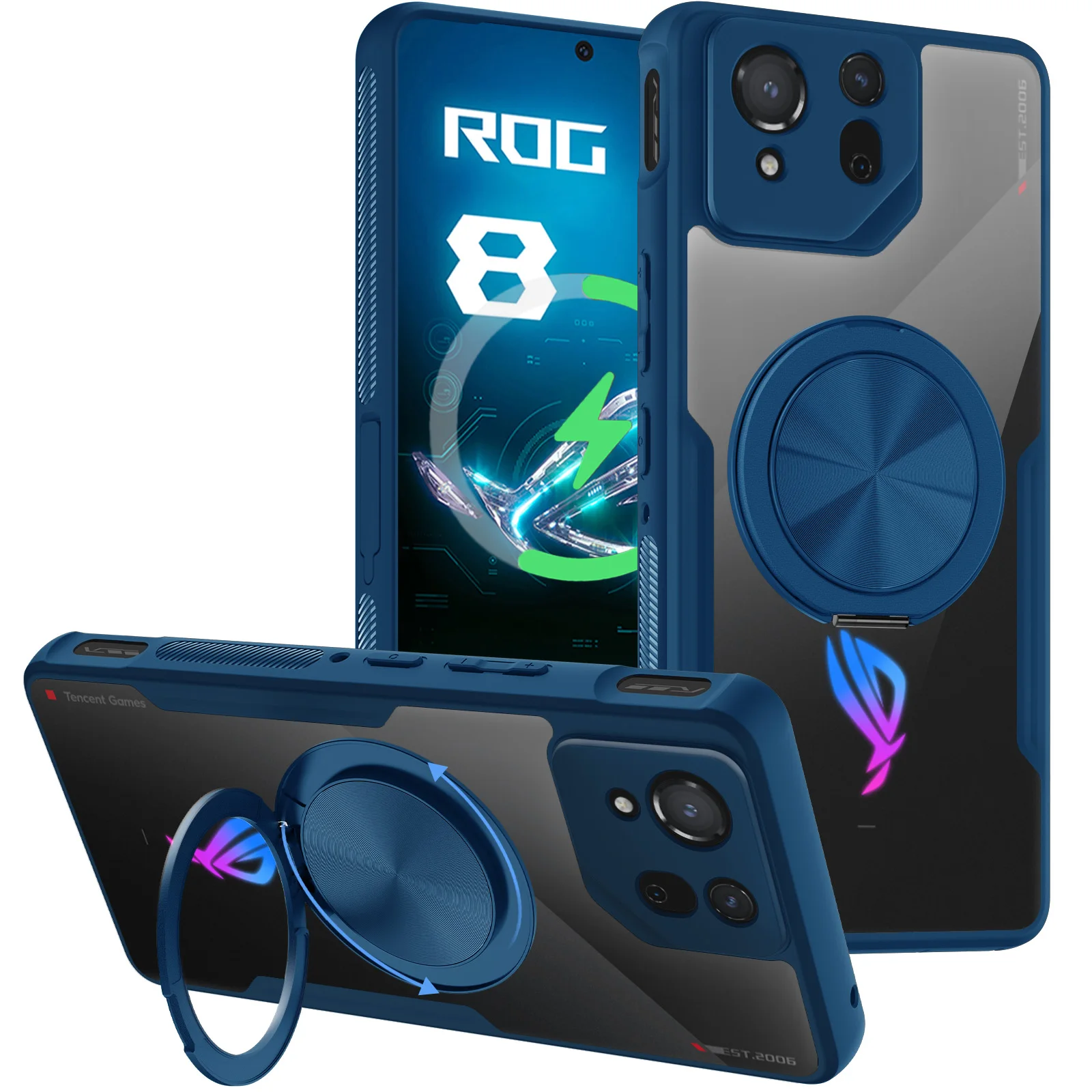 HARUINO Magnetic Case for Rog Phone 8 Pro Cover - 360° Rotatable Stress Relief Ring Holder Stand and Built-in Dust Cover
