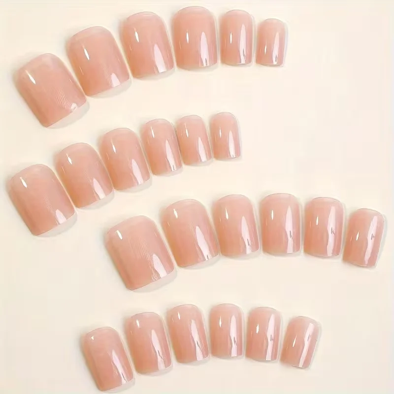 Nude Pink Short Square-Toe Press-On Nail Set Semi-Transparent Natural Nail Tips for a Bare Nail Look
