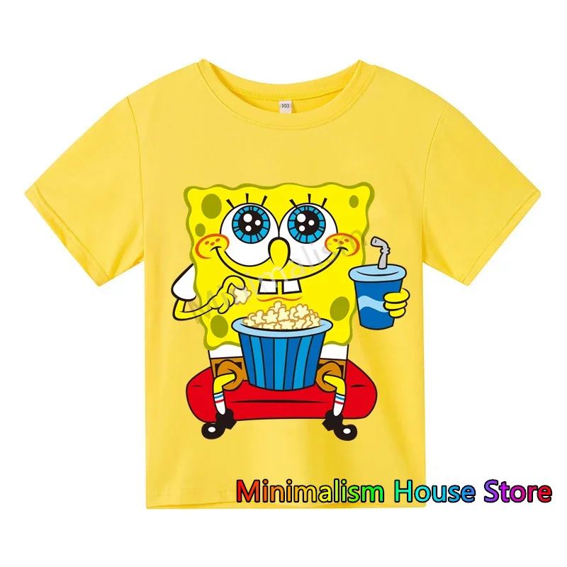 

Summer New Men's SpongeBob T-shirt Short Sleeve Boys Girls Clothing Round Neck Cotton Tshirt Casual Oversized Kids/Adult Tops