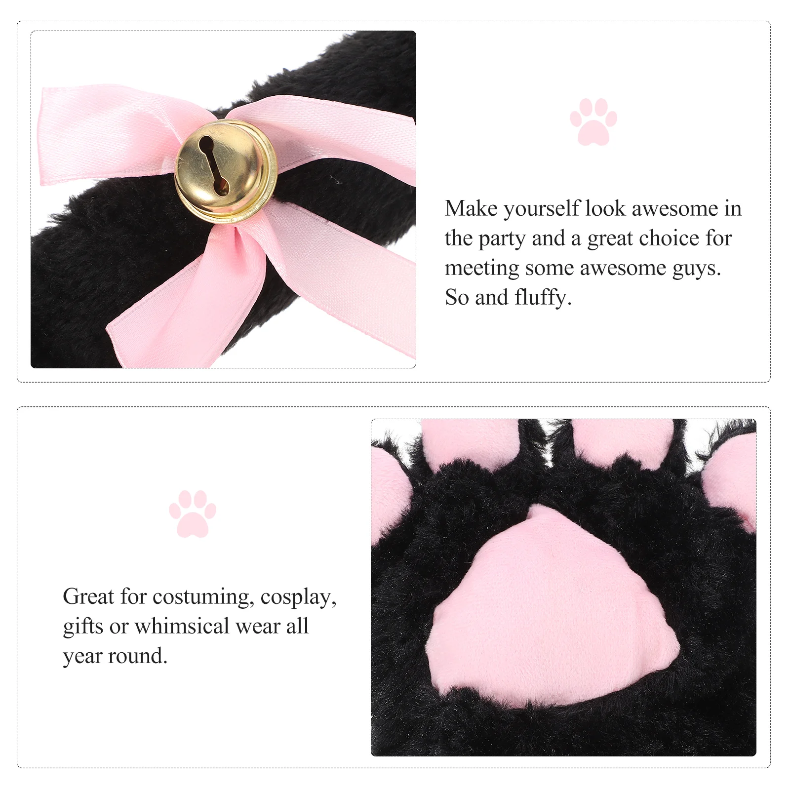 Disfraz de Cosplay de gato creativo, 5 uds., cola de gatito, orejas, Collar, patas, guantes, conjunto gótico Lolita para fiesta, Cosplay (negro)