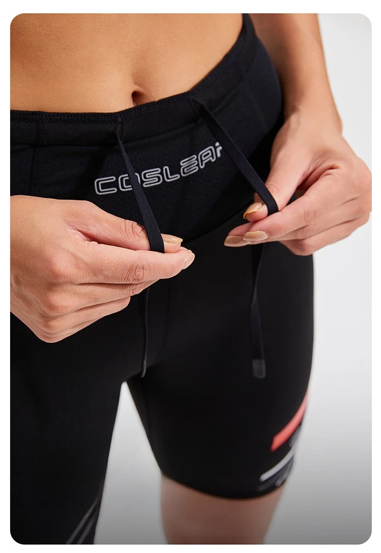 Sommerliche, kühlende schwarze Damen-Laufshorts mit hoher Taille, Bauchkontrolle, integriertem Slip, Po-Lifting und nahtlosem Rippdesign – Detail 8