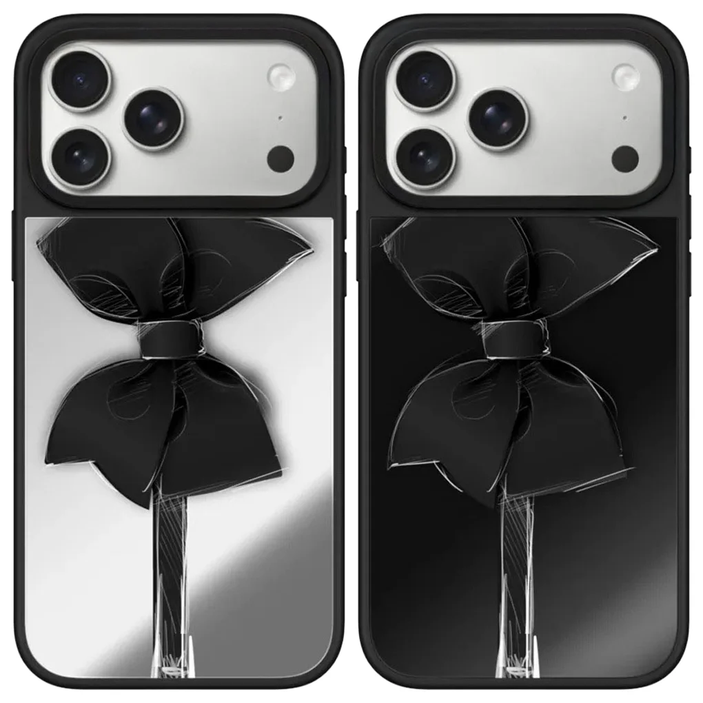 

Big Black Bowknot Mirror Surface Magnetic Case: Compatible with IPhone 17 16 15 14 13 12 Pro Max 17 Air