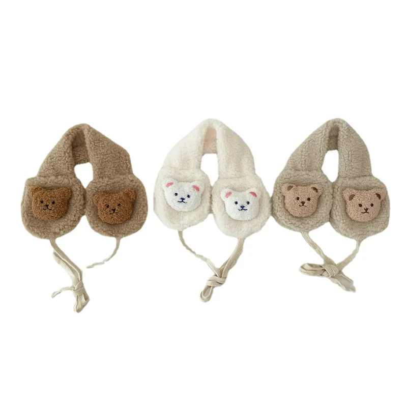 

2022 New Fashion Korea Women Winter Warm Plush Earmuff Ear Warmer Cute Bear Adults Kids Tie Plush Earmuffs