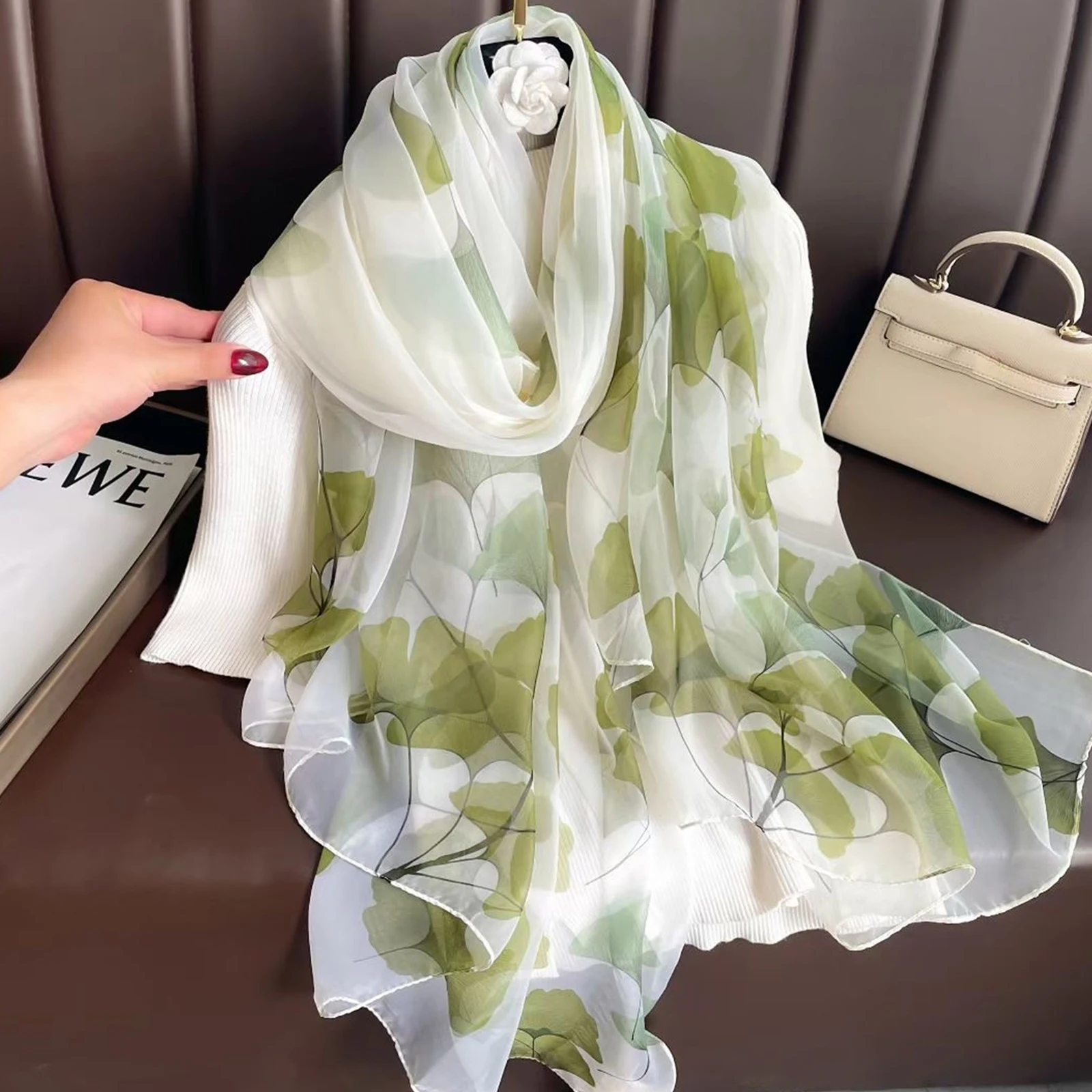 Popular Print Finish Silk Shawl Fashion Satin Sunscreen Scarves Female 185X135CM Style Beach Towel Luxury Dustproof Big Bandanna