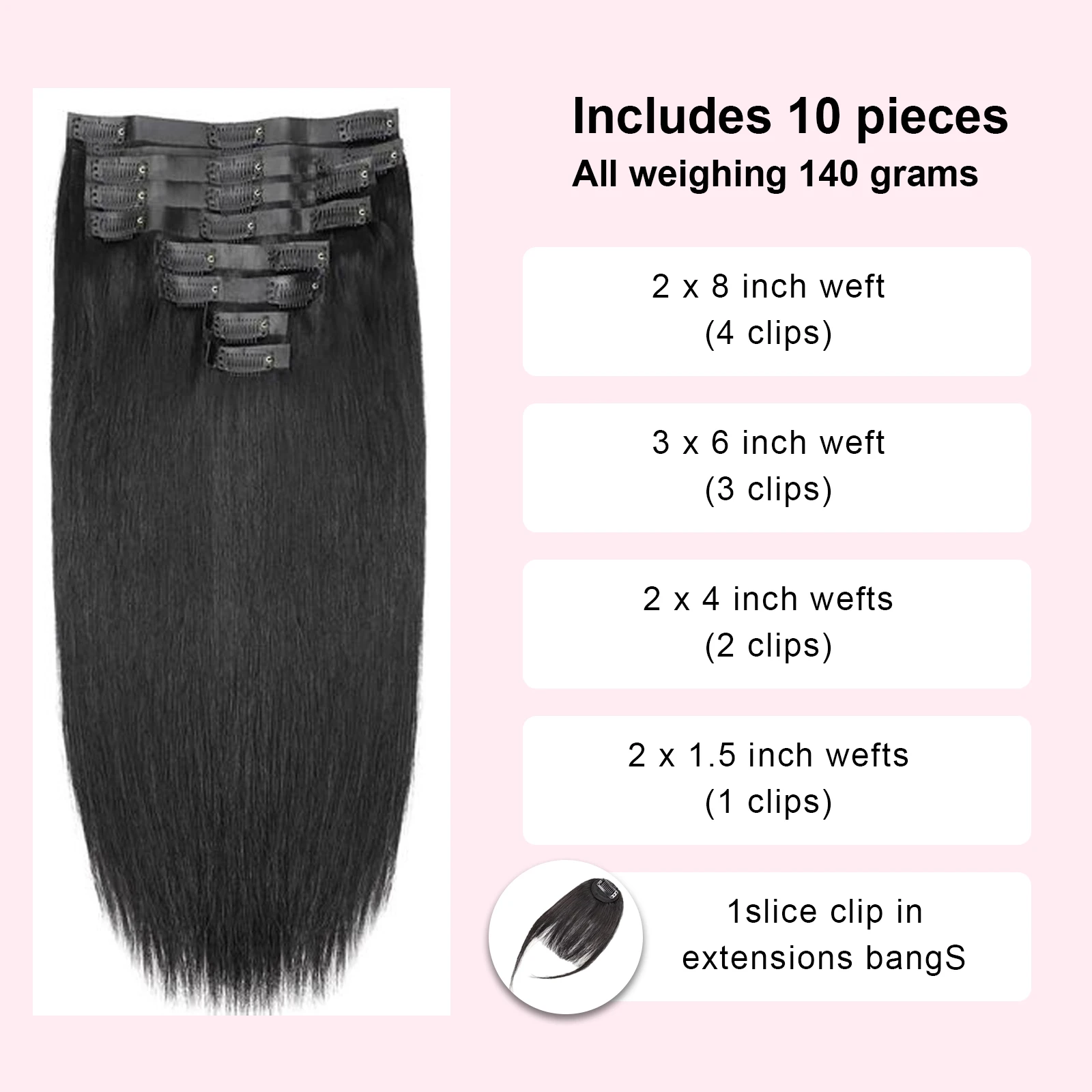 Extensiones de cabello humano brasileño liso con Clip, cabeza completa, sin costuras, negro Natural, extensión de cabello humano para mujeres