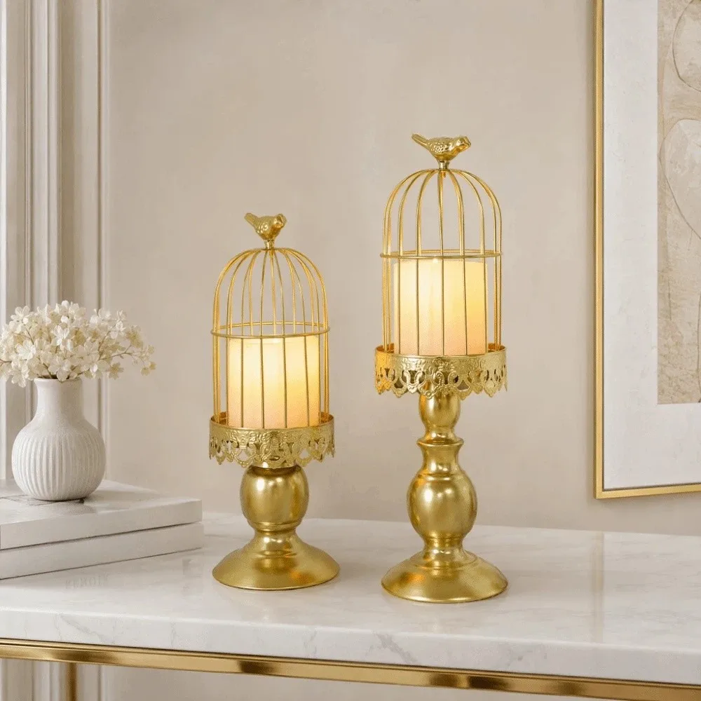 Tabletop Ornament Iron Birdcage Candle Holder Vintage Art Candlestick Decorative Delicate Aromatherapy Candle Stand Party
