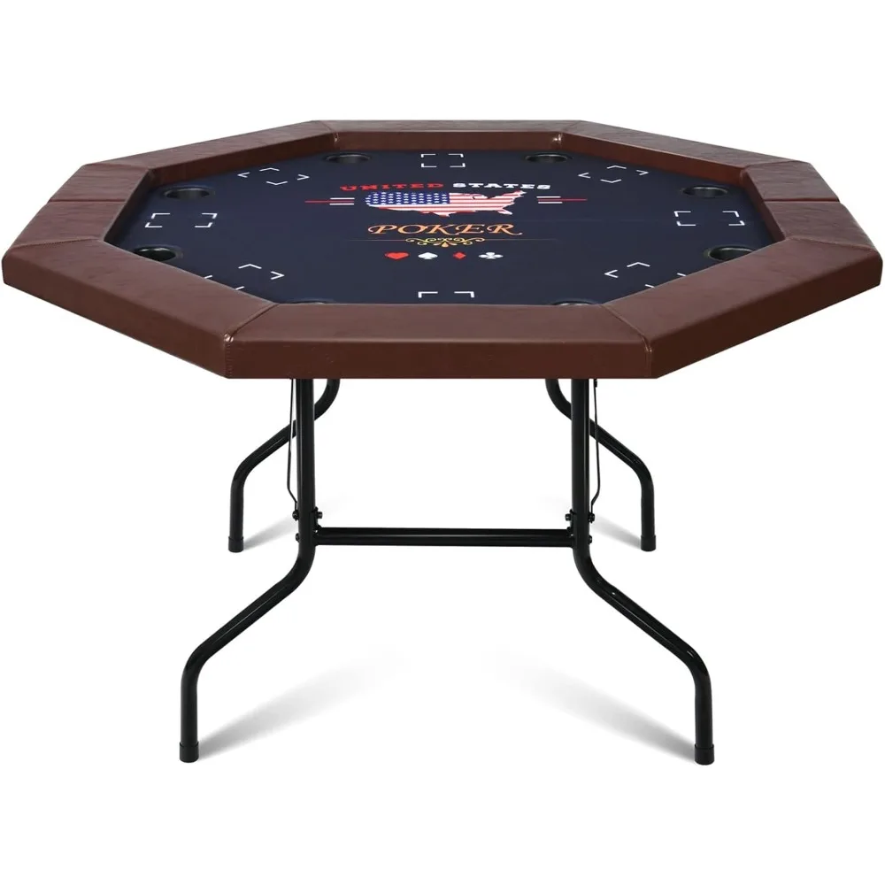 Poker Table Foldable, 8 Player Octagon Folding Portable Card Table with Padded Rail, 8 Deep Metal Cup Holders & Casino-Grade