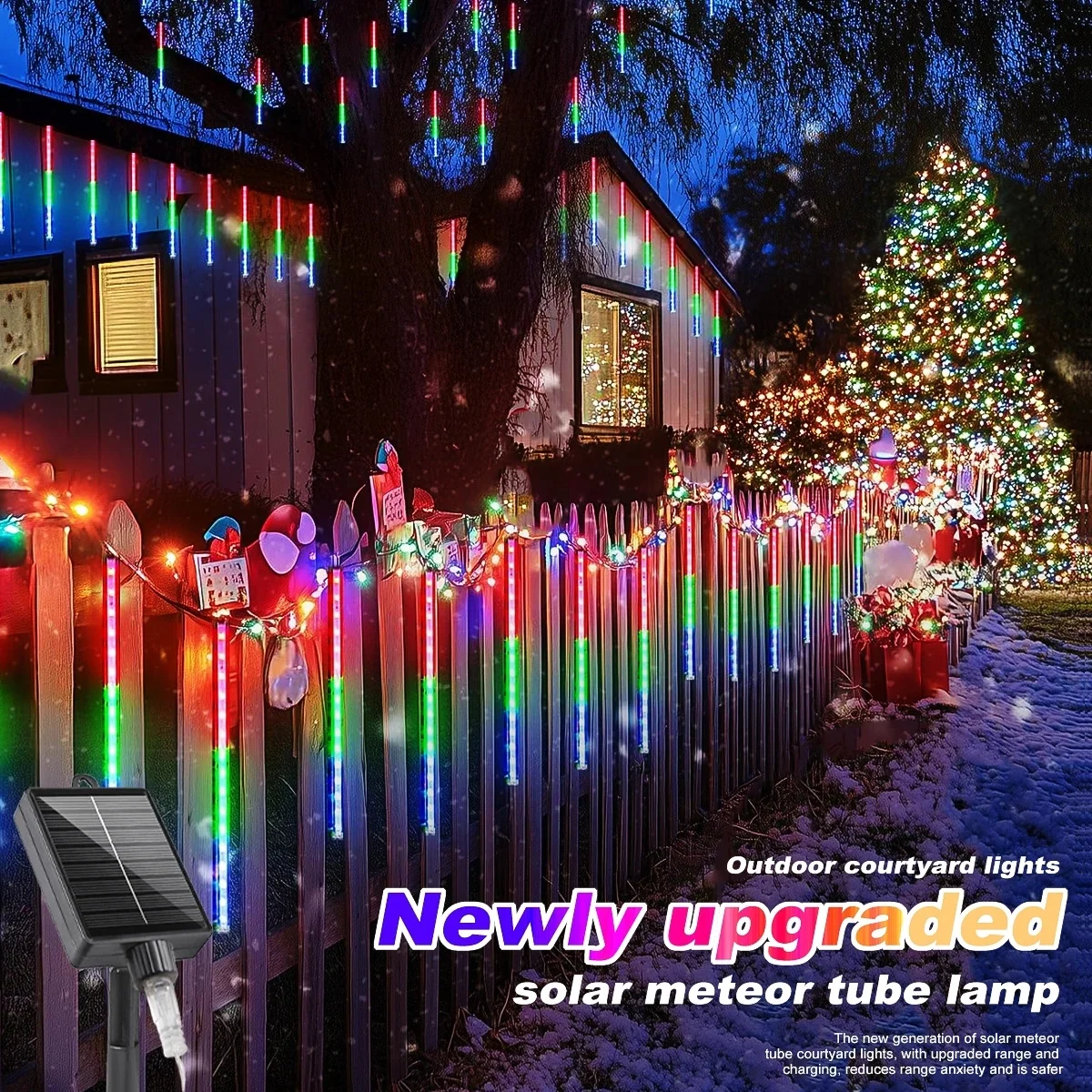Solar-LED-Meteorschauer-Lichterkette für Außenbereich, Eiszapfen-Lichterkette für Weihnachtsbaum, Hochzeit, Party, Garten, Camping, Dekoration, Solarlampe – Detail 13
