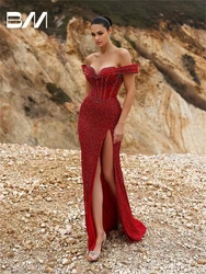 High-End Off Shoulder Evening Dresses for Women with Side Split Sheath Long Prom Dress Party Gowns Customized Beaded Dress