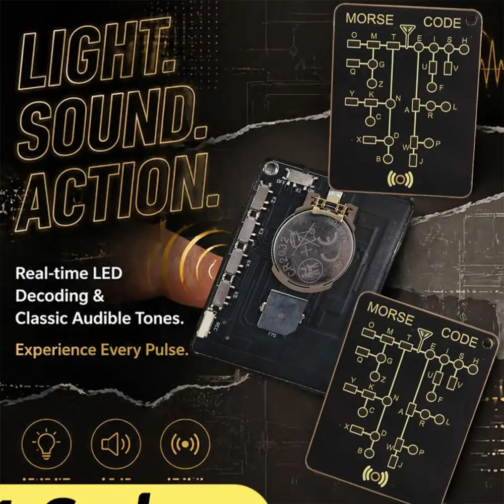 LED Morse Code Trainer Card Pocket-Sized Portable Encryption Practice Device Lightweight Morse Code Practice Trainer for Adult