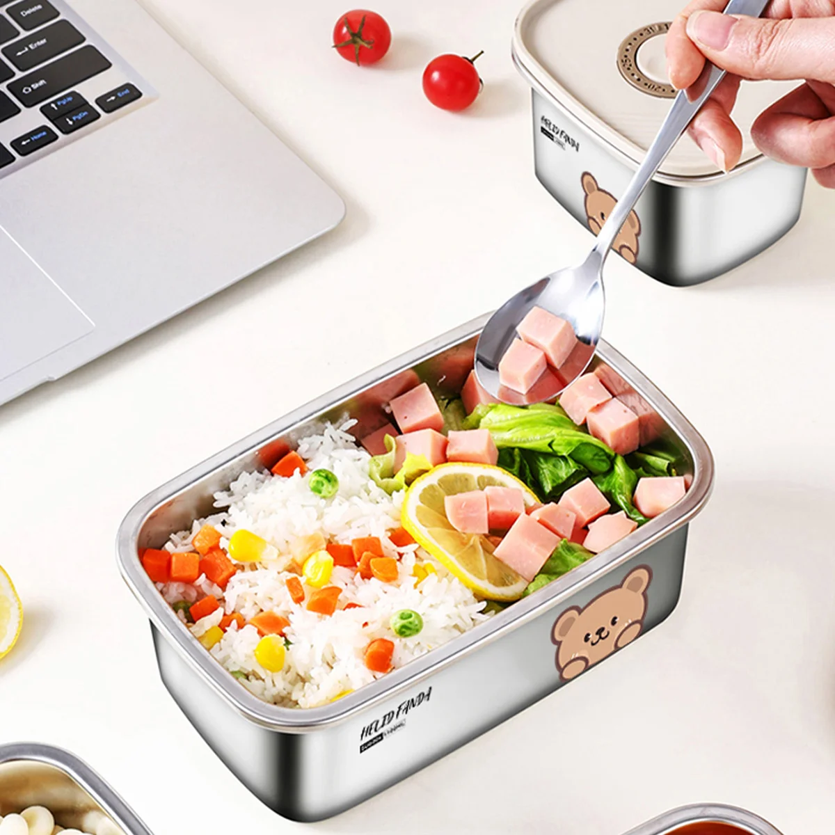 WORTHBUY Stainless Steel Lunch Box Outdoor Picnics Vegetable Fruit Salad Storage Box Portable Heatable Food Storage Container