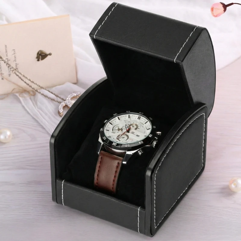 Single Watch Box Black PU Leather Wristwatch Storage Case With Soft Pillow Watch Display Holder Gift Box Collection Present