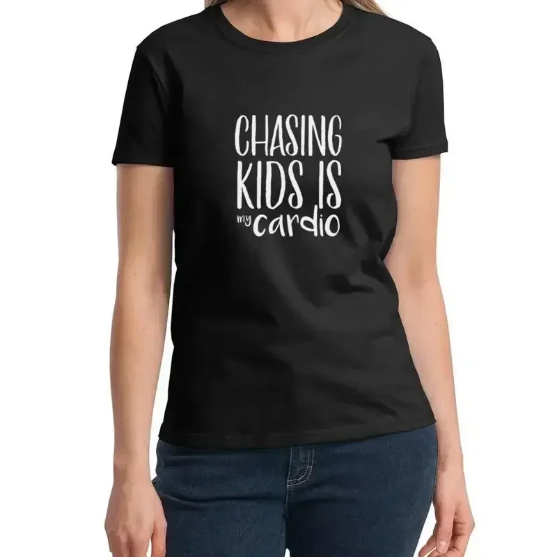 Women's Chasing Kids is My Cardio T Shirt Mom Life Mommy Workout