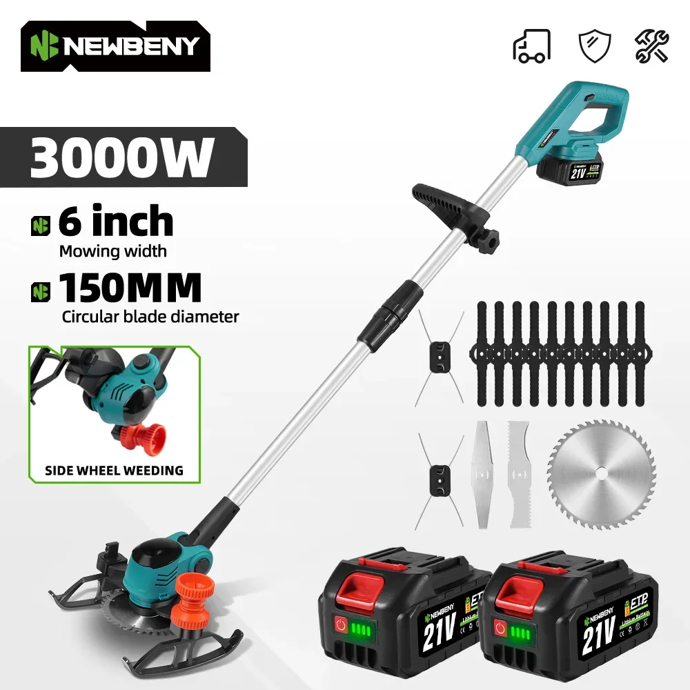 NEWBENY 6 Inch Electric Lawn Mower Cordless Efficient Handheld Garden Grass Shrub Weeding Power Tools For Makita 18V-21V Battery