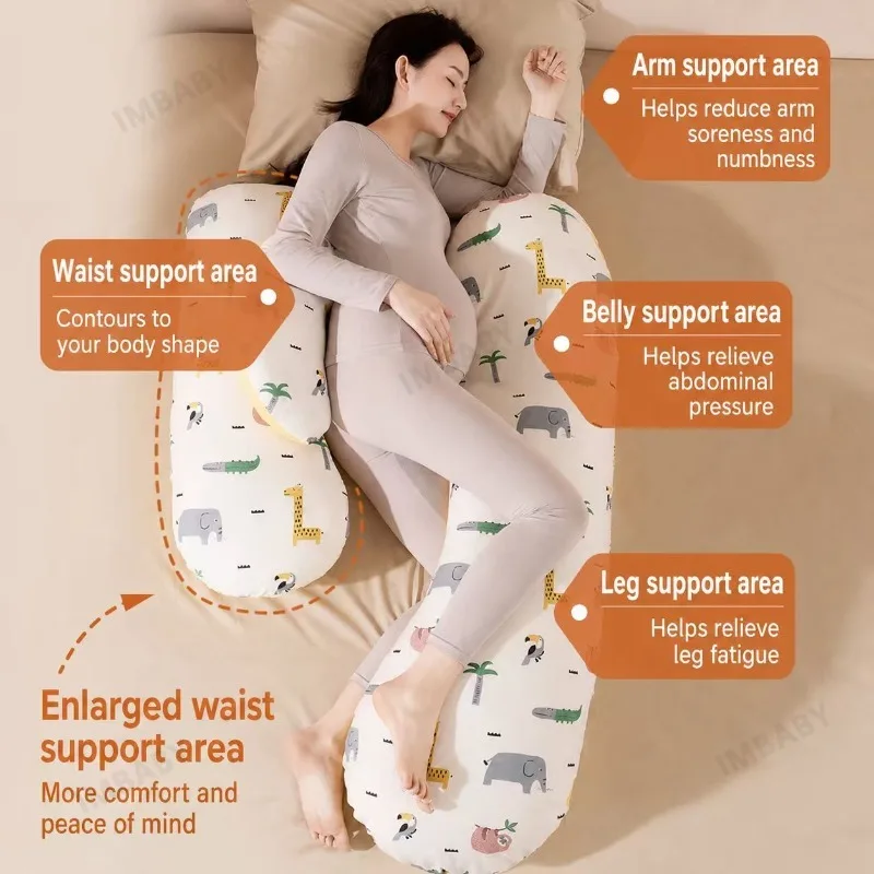 IMBABY Almohada de Maternidad en Forma de U, Almohada de Lactancia Multifuncional con Soporte Corporal Completo y Funda de Algodón Extraíble