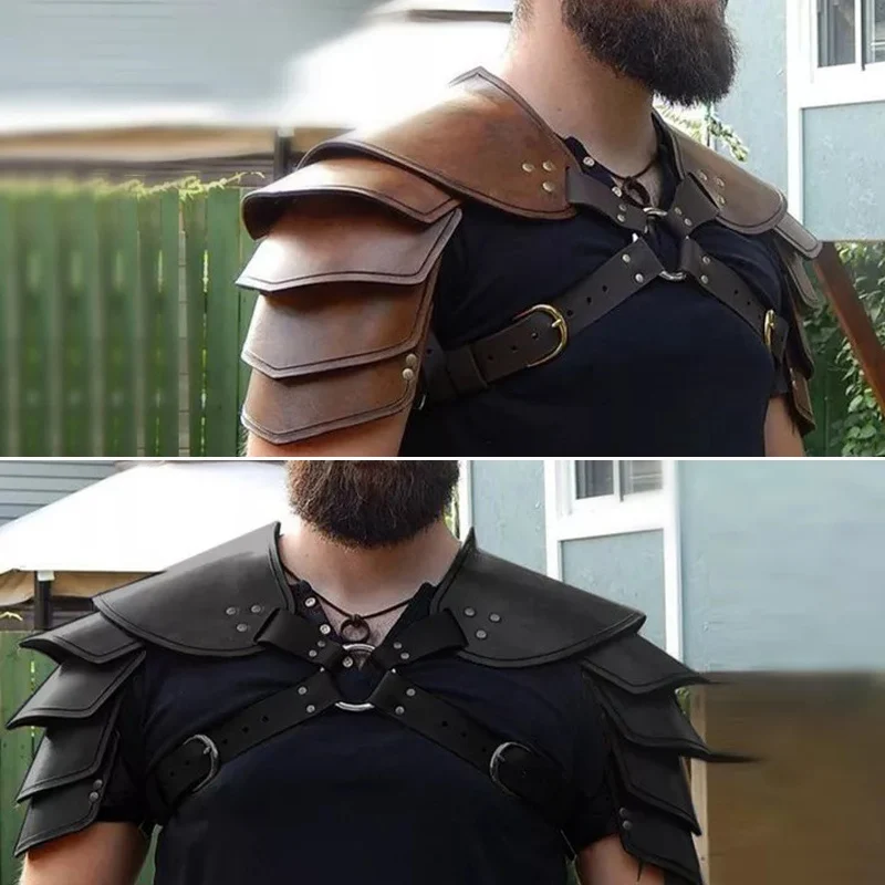 Armaduras de ombro ajustáveis em couro PU para homens e mulheres medievais, steampunk, viking, guerreiro, cavaleiro, acessório cosplay, larp