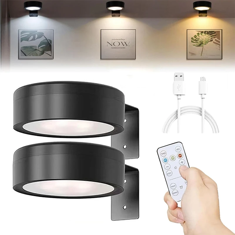 

Picture Lights for Wall 3 Colors Rechargeable Light Wireless Frame Lamp Dimmable and Timer For Painting
