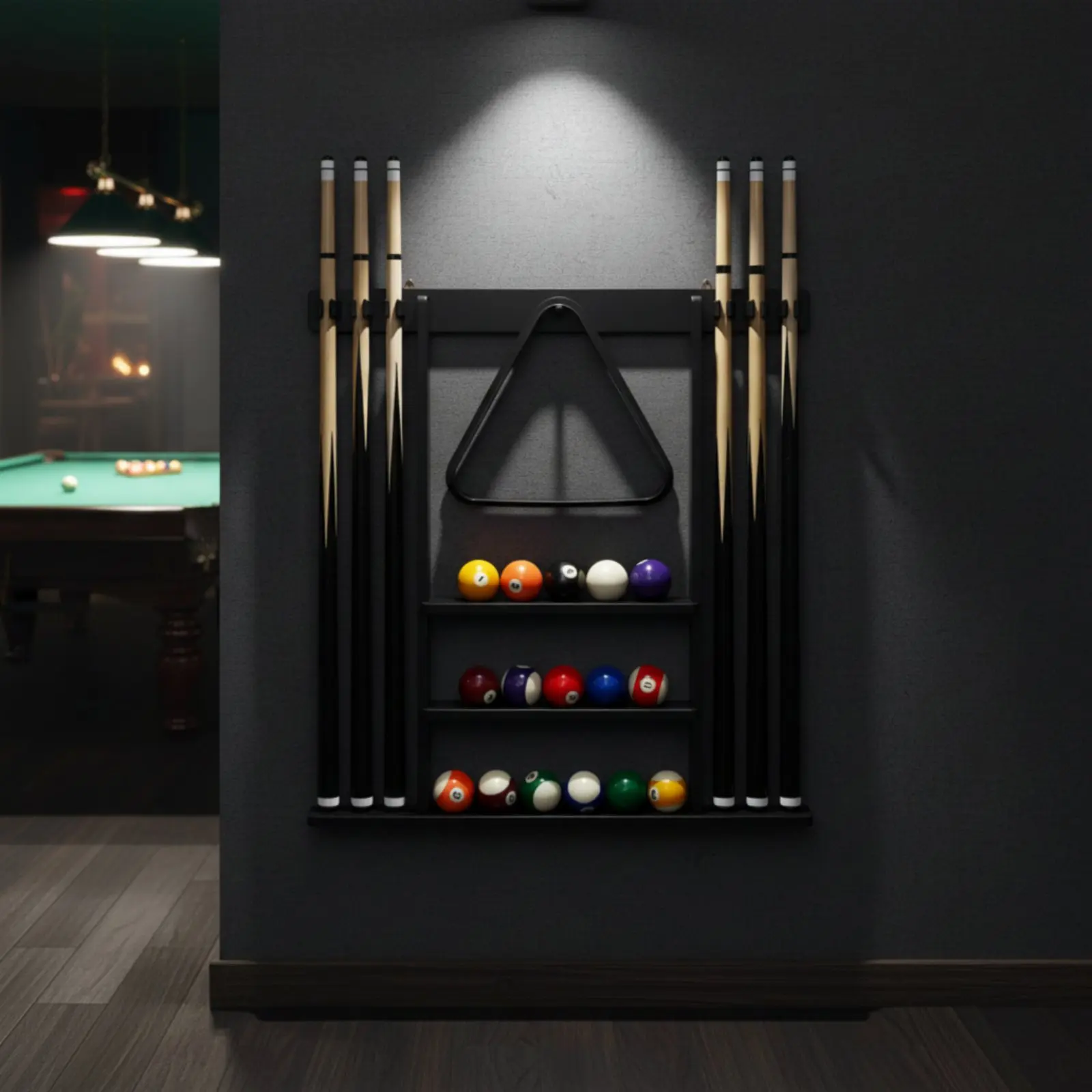 Billiard Cue Rack Black Finish Billiard Cue Stand Game Furniture Easy to Install Sports Storage Scratch Protection for Club Room view 3