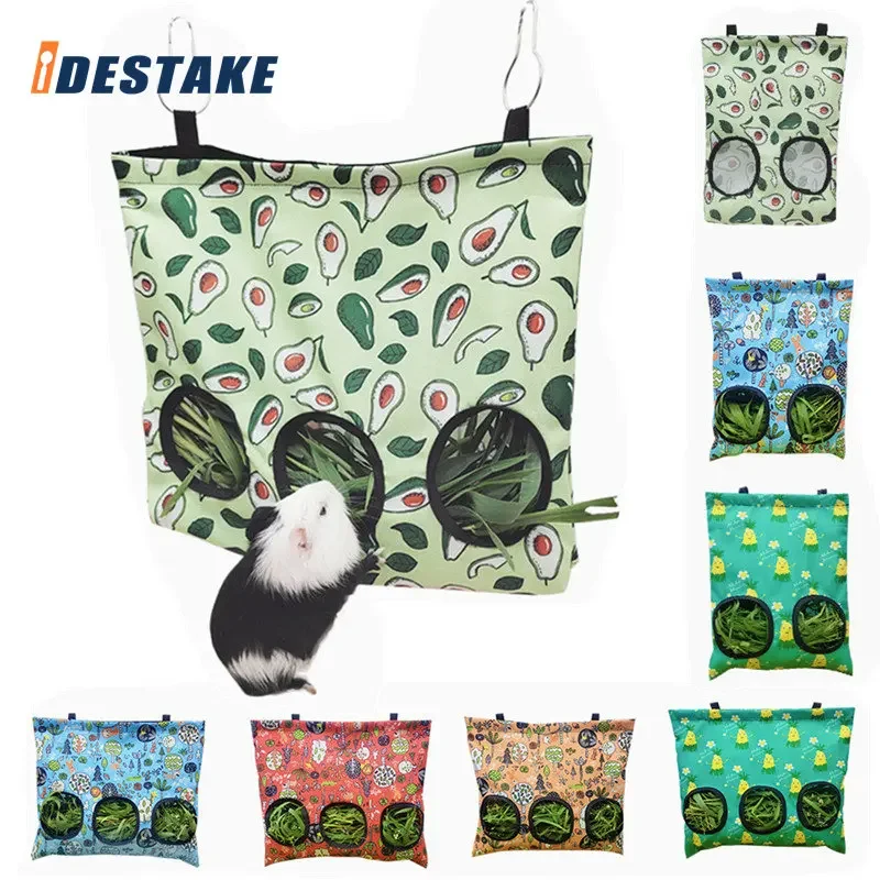 Hay Bag Hanging Pouch Feeder Holder Feeding Dispenser Container for Rabbit Guinea Pig Small Animals Pet Bunny Cage Accessories