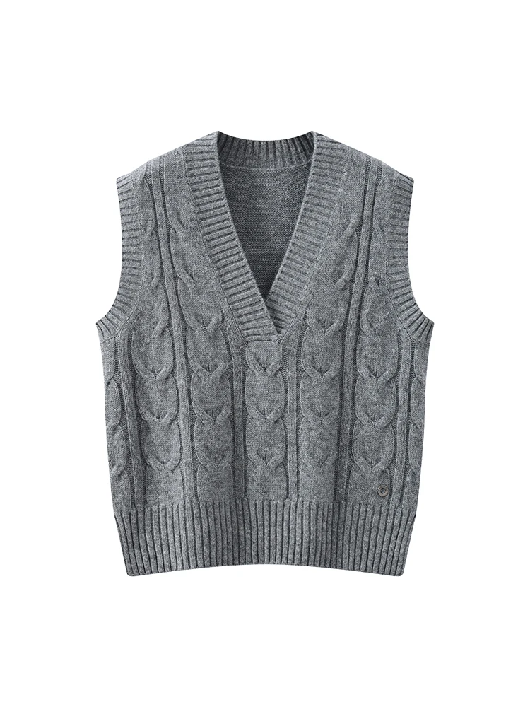 100% pure cashmere sweater knitted vest vest women wear thick loose vest V-neck