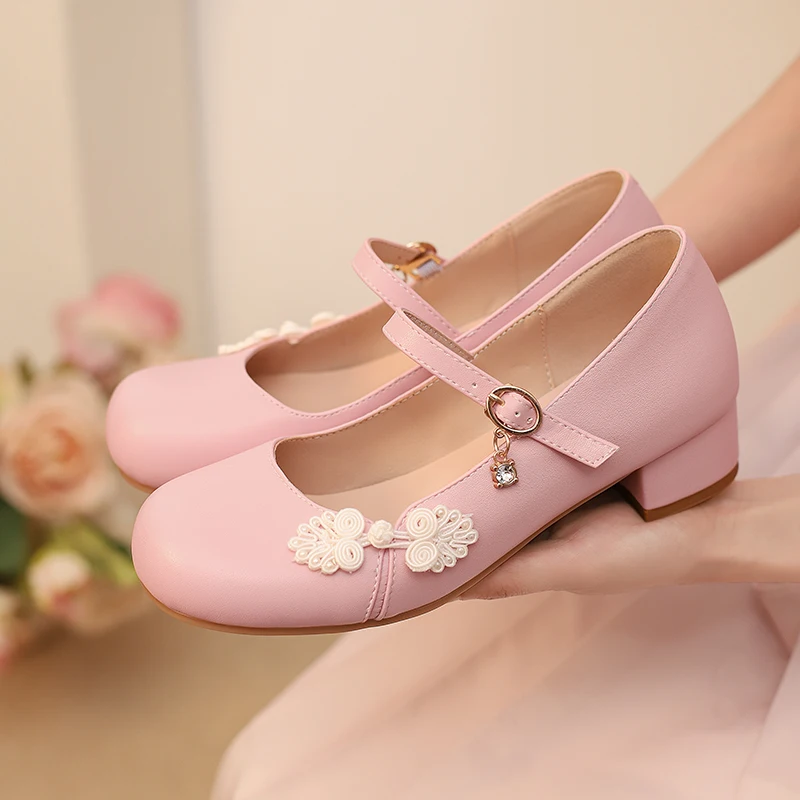 

2025 Sweet Princess's Low Heels Pumps Casual Black White Short Heeled Party Wedding Mary Janes Shoes for Girls 10 12 14 16 18