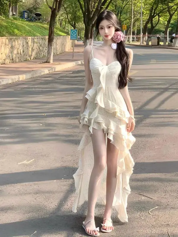 

Потрясающее асимметричное платье без бретелек Pure Desire Tea Break с цветочным принтом, в пляжном стиле, сказочная юбка-миди из эластичного полиэстера