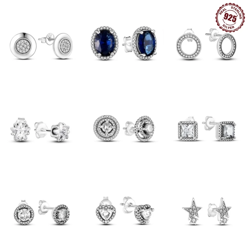 

Real 925 Sterling Silver Creative Simple Square Shape Star Ear Stud For Women Wedding Engagement For Girlfriend Birthday Gift