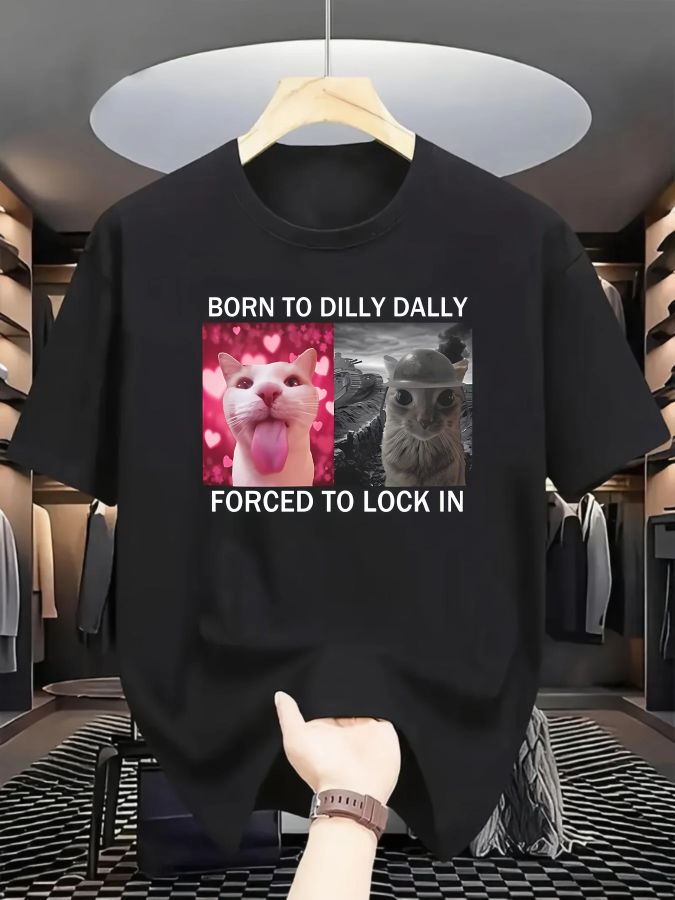 Lustiges Meme-Katzen-Grafik-T-Shirt, lässiges schwarzes T-Shirt, niedlicher Tierdruck, Streetwear, lockere Passform, Sommer, Unisex