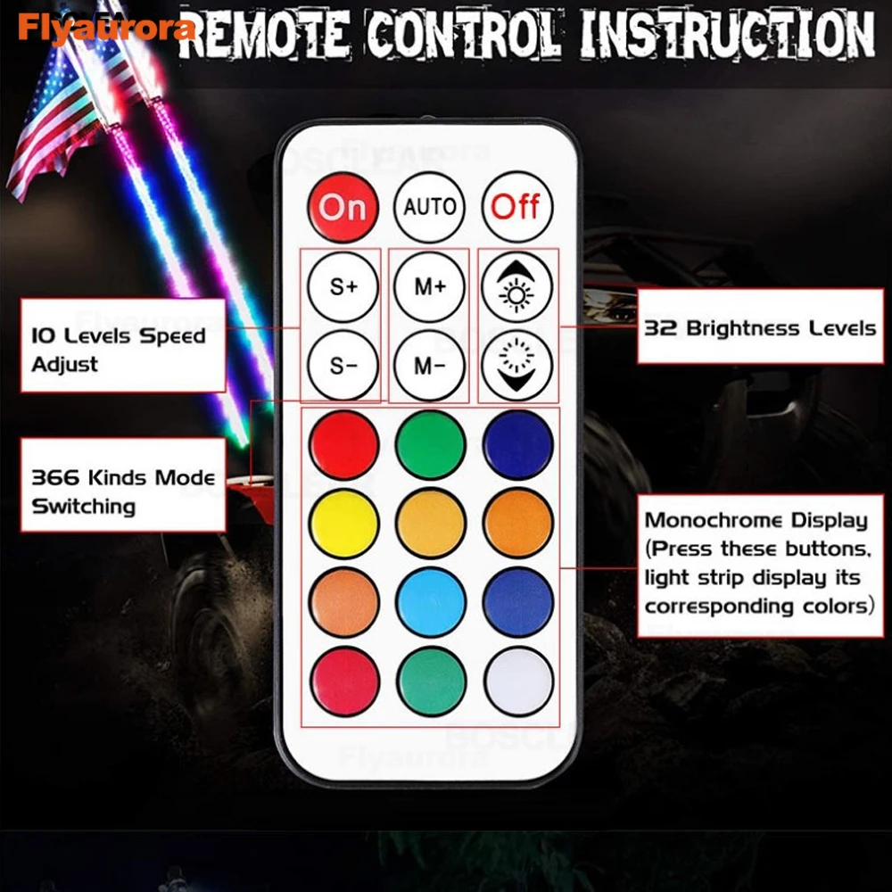 LED Whip Flag Lamp Pole Safety Antenna Whip Lights For Sand Buggy UTV ATV Truck Sand Rails Jeep Wrangler Flag Atmosphere Light