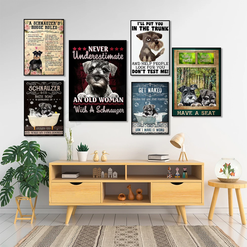 Schnauzer House Rules Poster, Nude Schnauzer Don't Let It Be Weird, Jesus and the Cute Schnauzer Poster, Schnauzer Art, Dog Gift