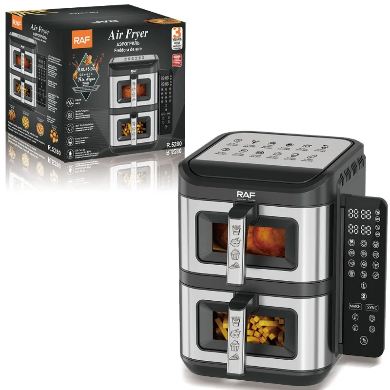 Large Capacity Air Fryer Oven Visual Smart Fully Automatic Double-layer Airfryer Anti Scald Handle Suitable for Chicken and Fish