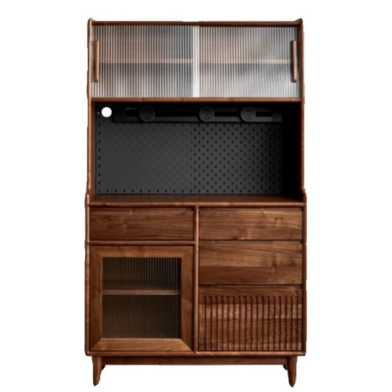 

Nordic solid wood dining side cabinet, walnut color, retro integrated wall storage cabinet, Japanese solid wood high cabinet