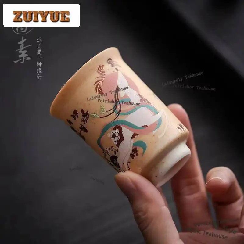 80ml Creative Coarse Pottery Tea Cup Dunhuang Apsaras  Cultural Smelling Fragrant Cup Chinese Tasting Tea Mug Kung Futeaset Gift