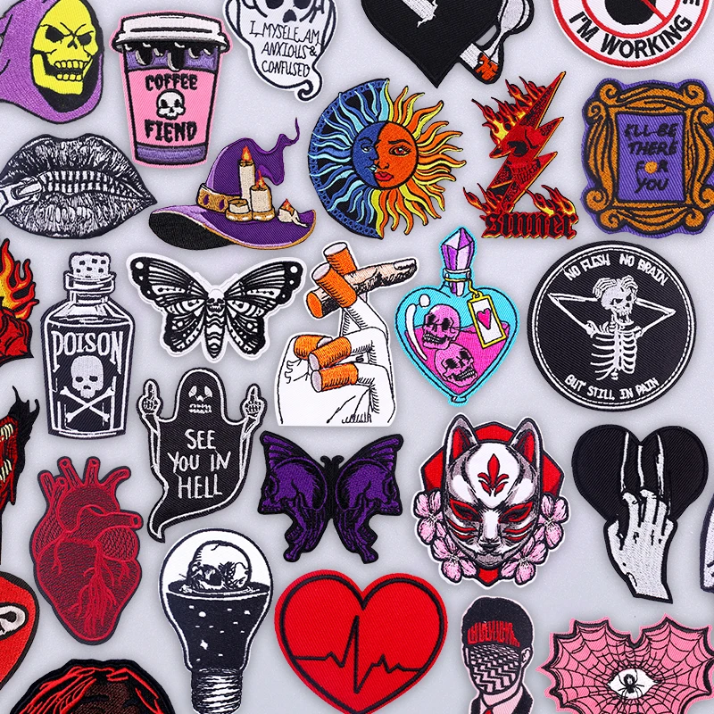Parche bordado termoadhesivo calavera para chaqueta vaquera y motorista - imagen 4