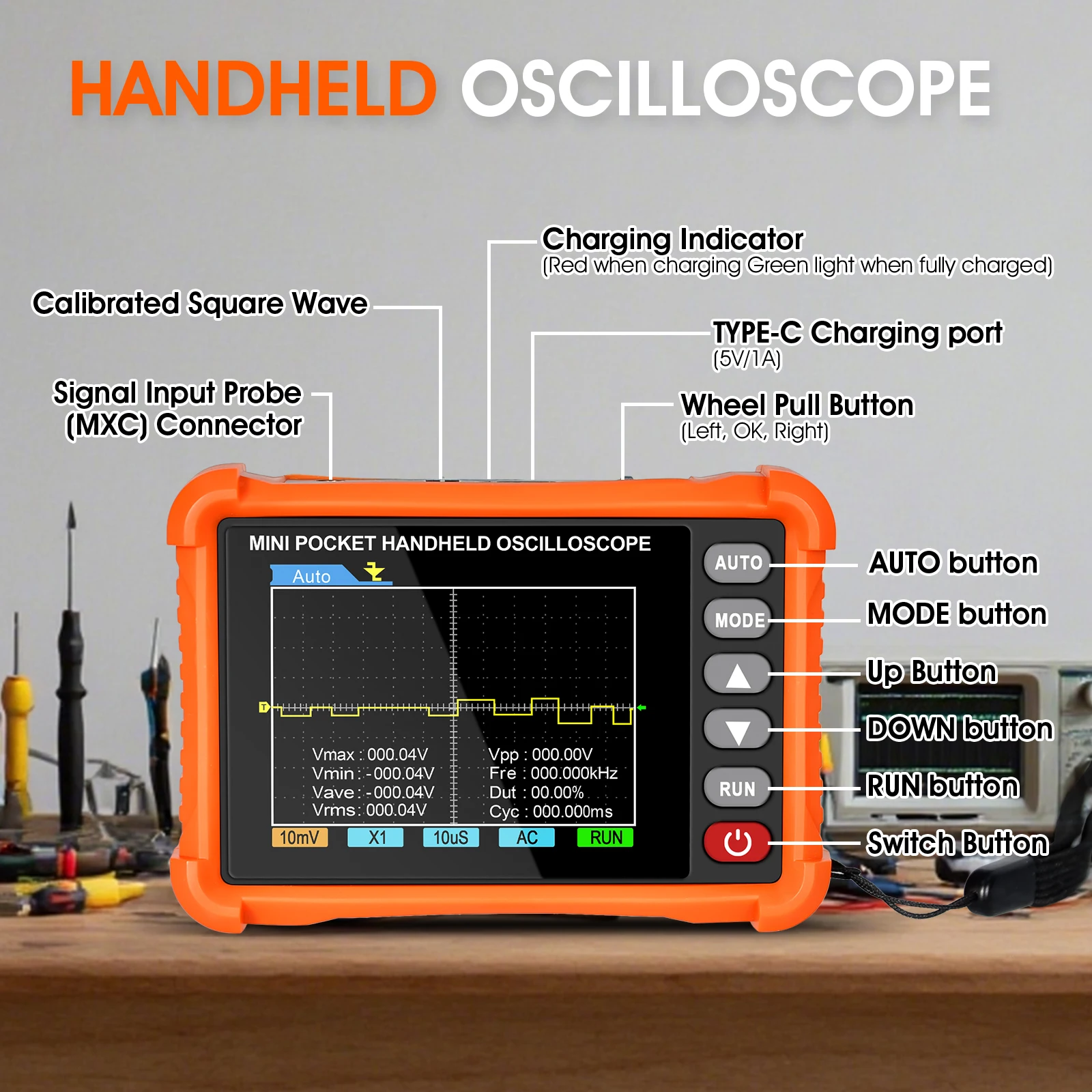 Handheld Digitale Oscilloscoop500kHz Bandbreedte 2.5MS/s 400V Spanningstester Auto Trigger & Meten Draagbare Scope Meter voor Reparatie