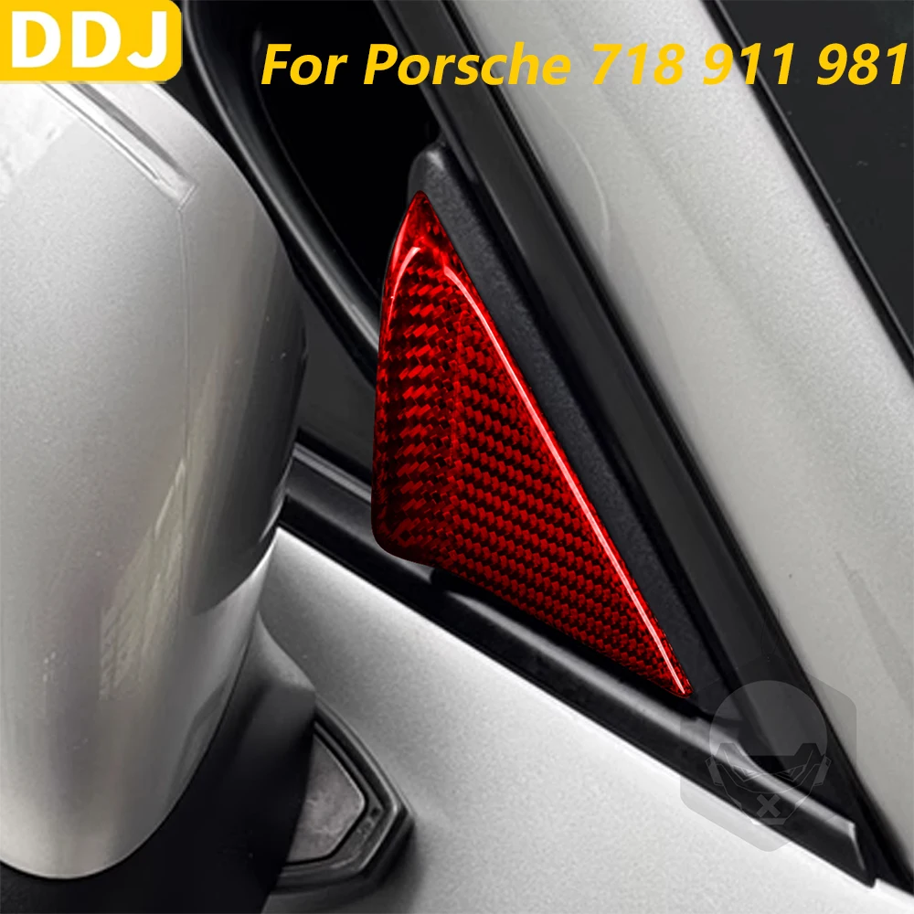 

Для Porsche 718 911 981 2012-2019 настоящее красное углеродное волокно, внешняя дверь, спойлер на стойку, накладка, модификация автомобильных аксессуаров