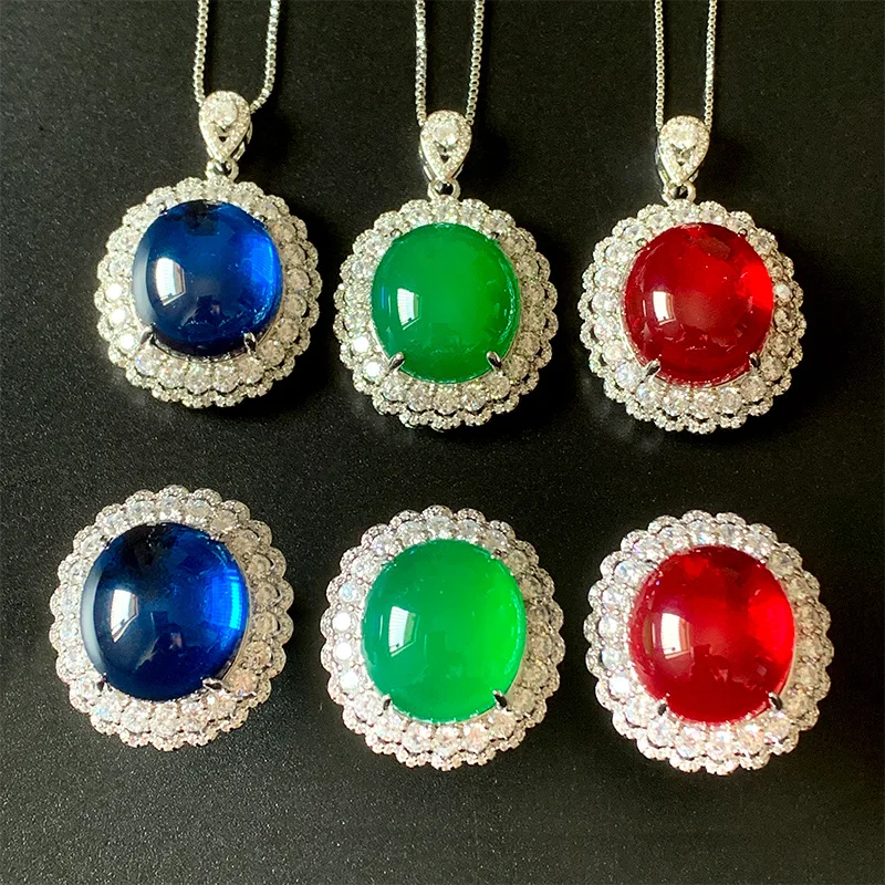 

New Jewelry European Pigeon Blood Red Corundum Blue Spinel Plain Light Luxury Set Main 18*20