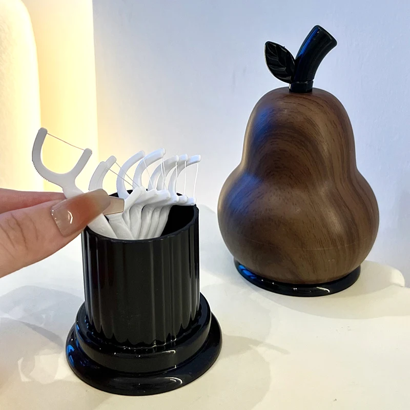

1/2pc Toothpick Box Pear-shaped Wood Grain Toothpick Storage Swab Gourd Cotton Tube Cotton Swab Dispenser Household Storage Box