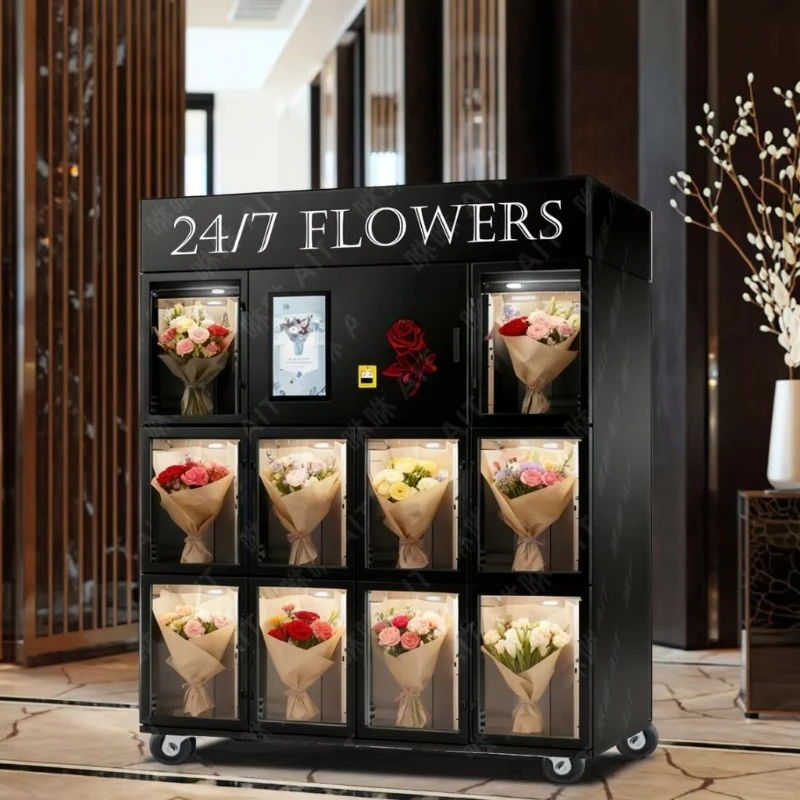 24-Hour self-service flower shop flower vending machine, flower bouquet freezer rose vending machine