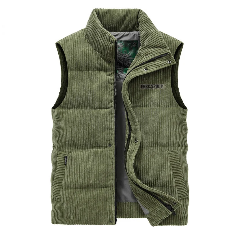 

Men's Winter Thick Solid Color Jacket Cotton Coat Trendy Corduroy Casual Cool Warm Shoulder Vest