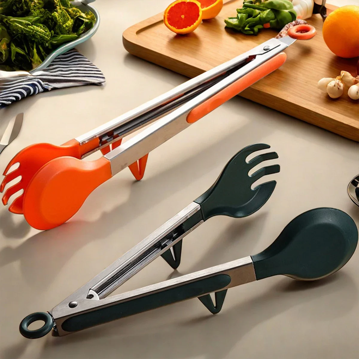 

WORTHBUY Non-Slip Cooking Clip Clamp Stainless Steel Kitchen Tongs Locking Food Tongs With Stand Hangable BBQ Tongs Kitchen Tool