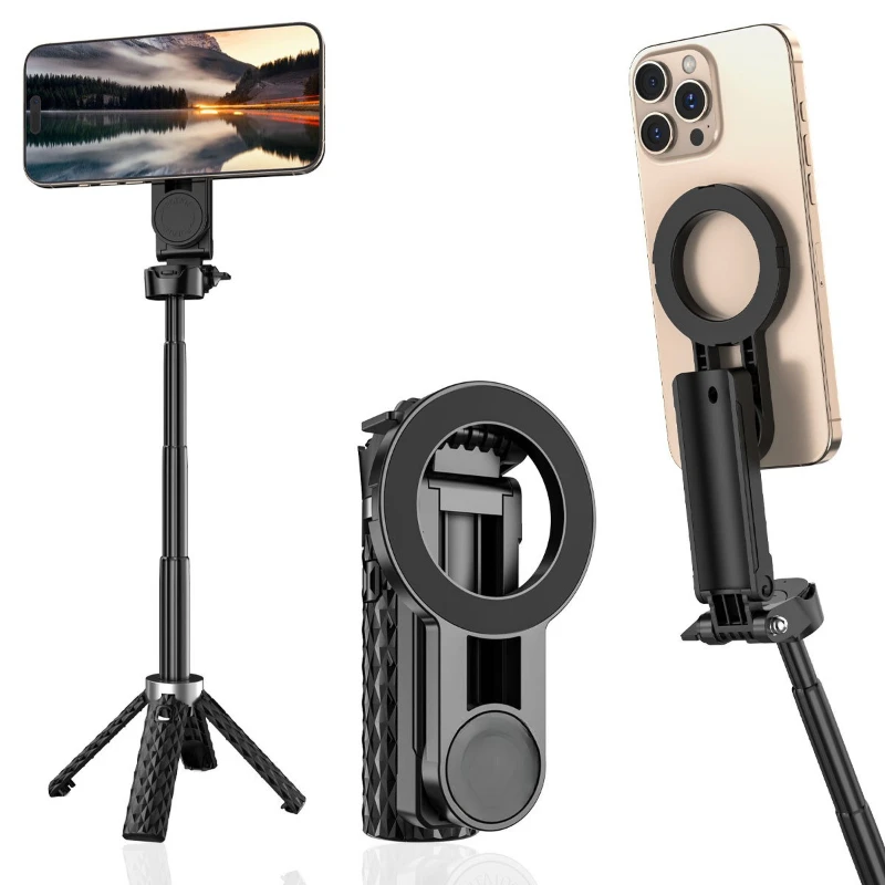 Magnetic Mini Selfie Stick Tripod Extendable Bluetooth Live Streaming Stand with Beauty Light for Phone
