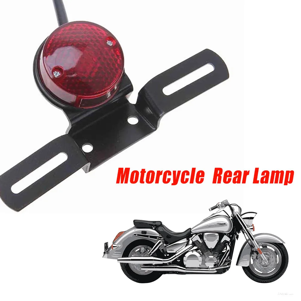 

12V 8W Motorcycle Retro Red Rear Tail Brake Stop Light Lamp License Plate Mount for Harley Honda Suzuki Kawasaki Chopper Bobber